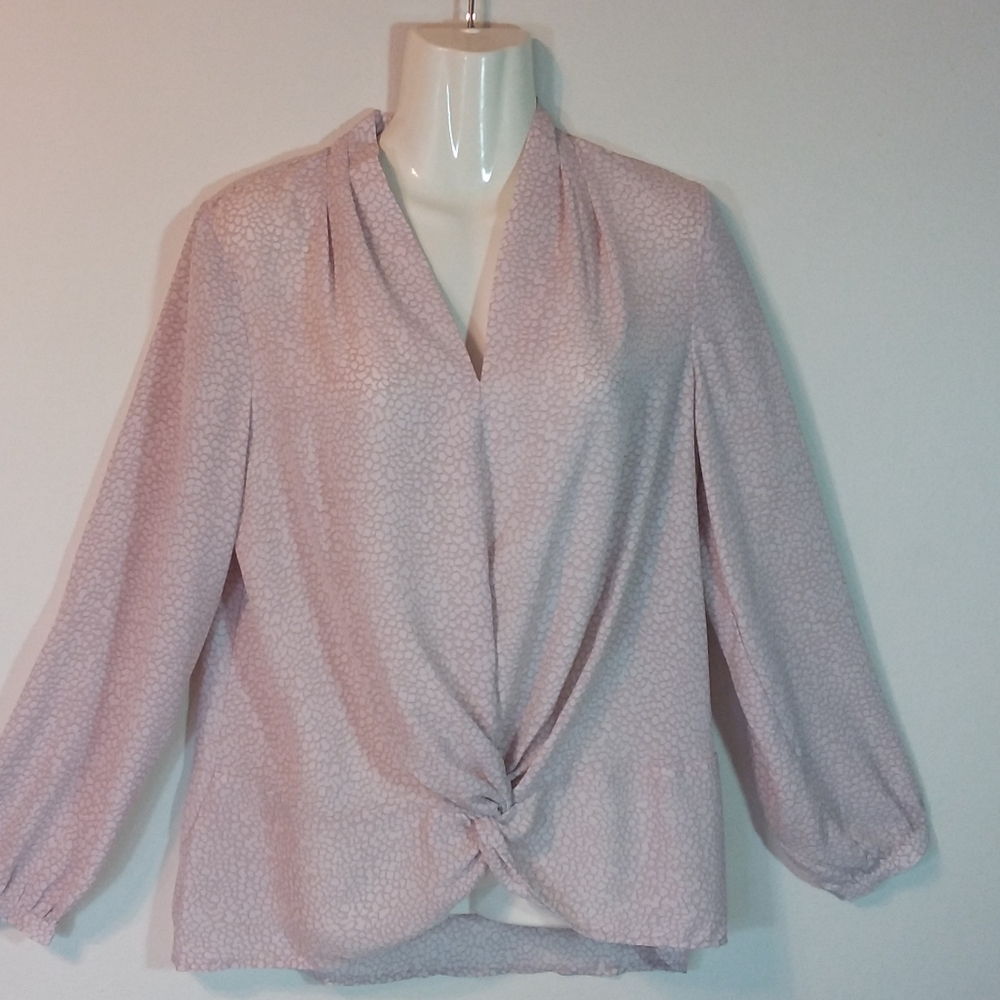 Adrianna Papell Muted Taupe Print Blouse